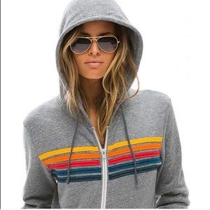 Aviator Nation 5 stripe grey zip up Hoodie M